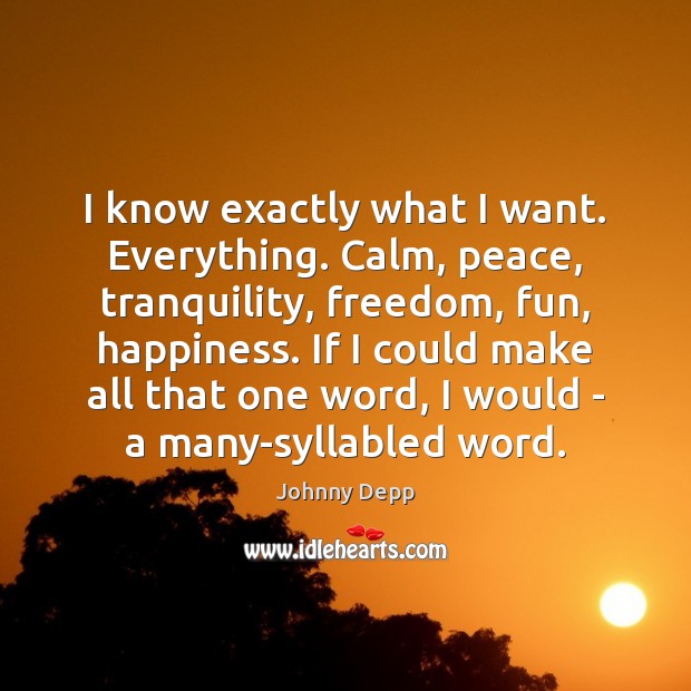 I know exactly what I want. Everything. Calm, peace, tranquility, freedom, fun, 