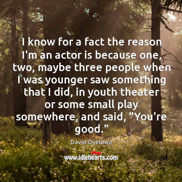 I know for a fact the reason I’m an actor is because David Oyelowo Picture Quote