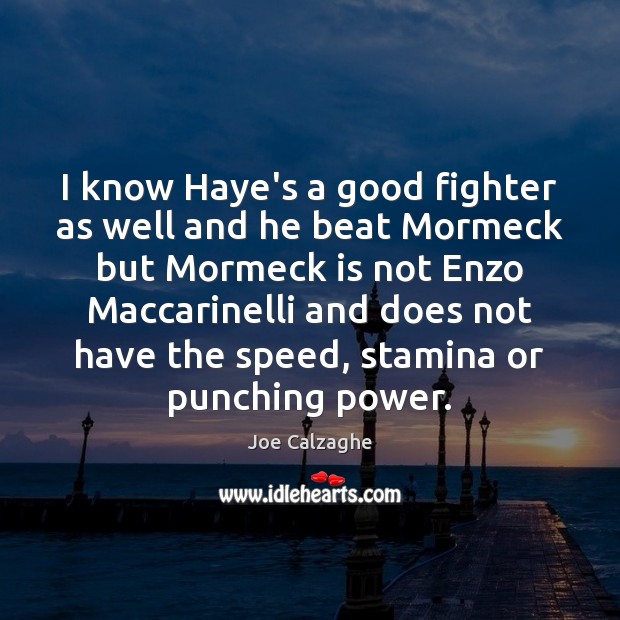 I know Haye’s a good fighter as well and he beat Mormeck Joe Calzaghe Picture Quote