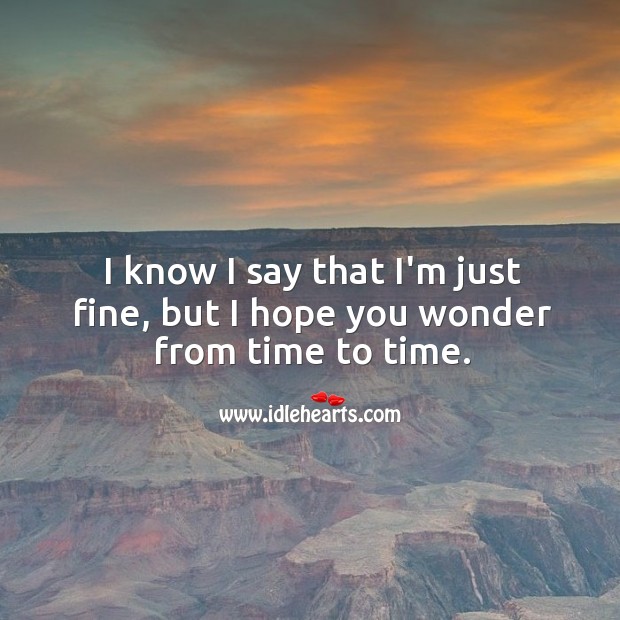 I know I say that I’m just fine, but I hope you wonder from time to time. Image