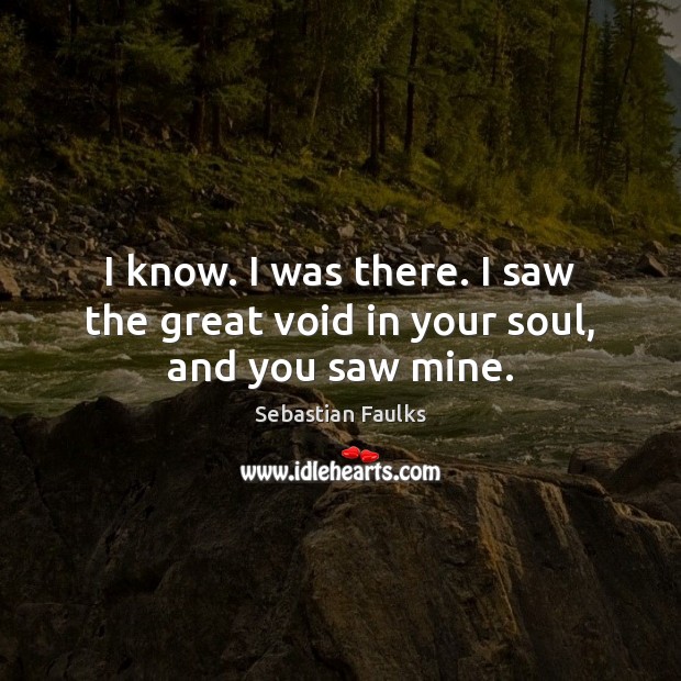 I know. I was there. I saw the great void in your soul, and you saw mine. Sebastian Faulks Picture Quote