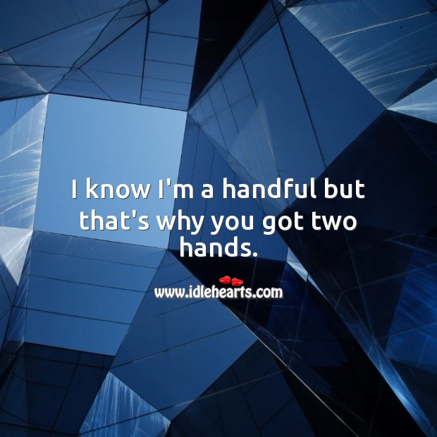 I know I’m a handful but that’s why you got two hands. Funny Quotes Image