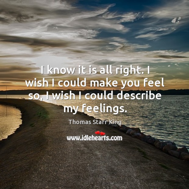 I know it is all right. I wish I could make you feel so, I wish I could describe my feelings. Thomas Starr King Picture Quote