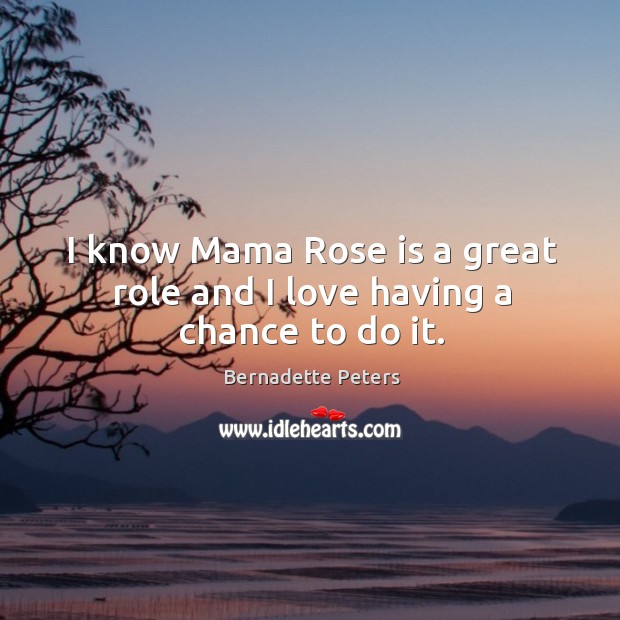 I know mama rose is a great role and I love having a chance to do it. Bernadette Peters Picture Quote
