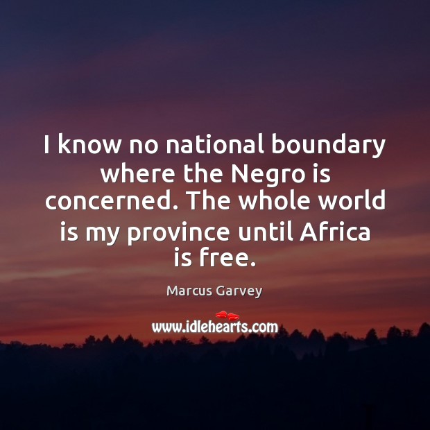 I know no national boundary where the Negro is concerned. The whole Marcus Garvey Picture Quote