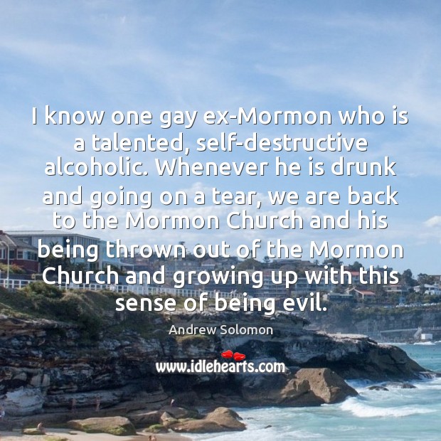 I know one gay ex-Mormon who is a talented, self-destructive alcoholic. Whenever Andrew Solomon Picture Quote