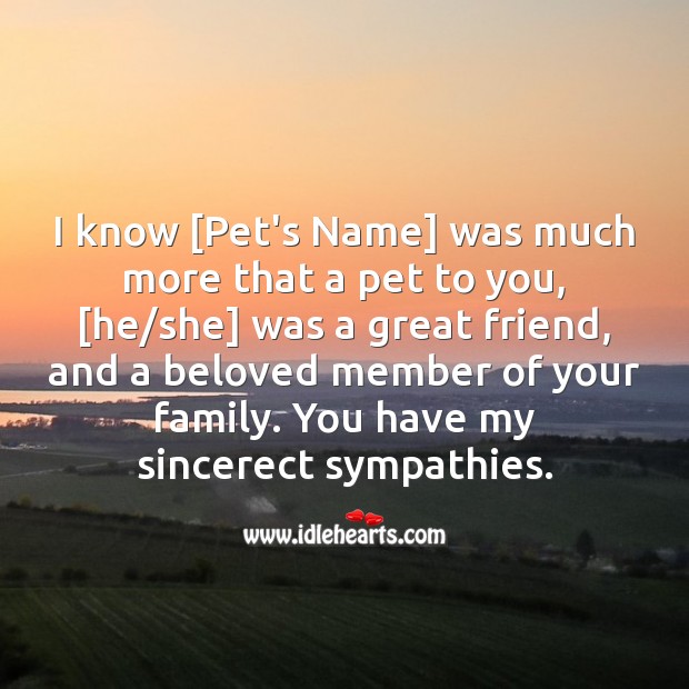 I know [Pet’s Name] was much more that a pet to you. Sympathy Messages for Loss of Pet Image