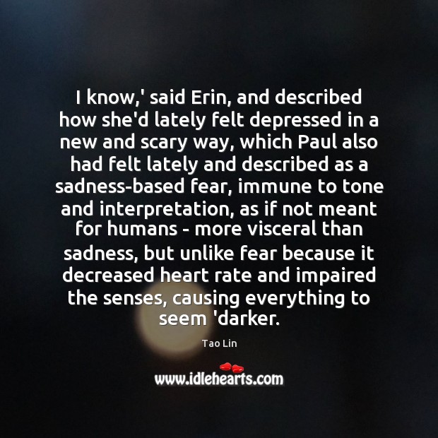 I know,’ said Erin, and described how she’d lately felt depressed Tao Lin Picture Quote