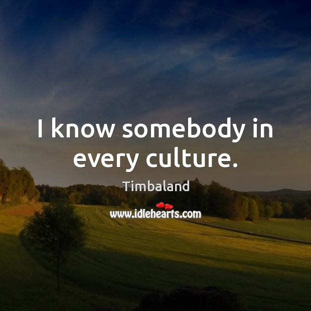 I know somebody in every culture. Timbaland Picture Quote