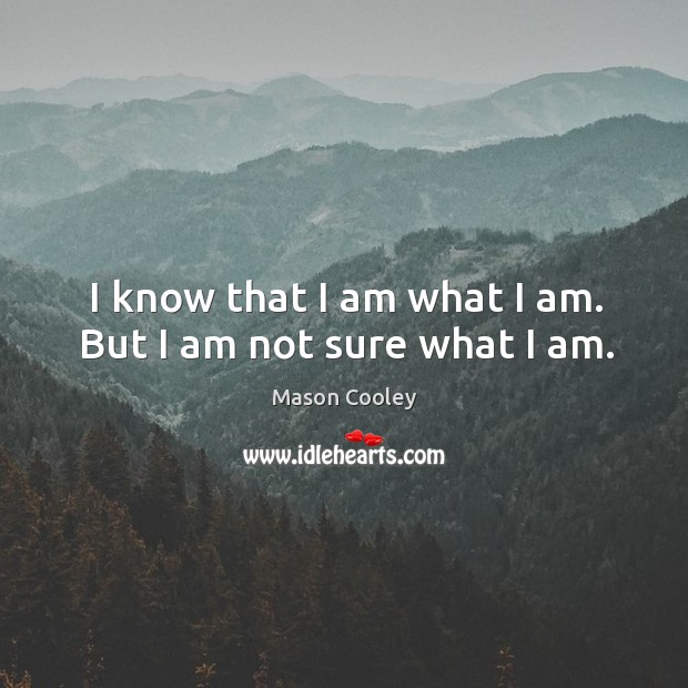 I know that I am what I am. But I am not sure what I am. Mason Cooley Picture Quote