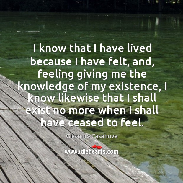 I know that I have lived because I have felt, and, feeling giving me the knowledge of my existence Image