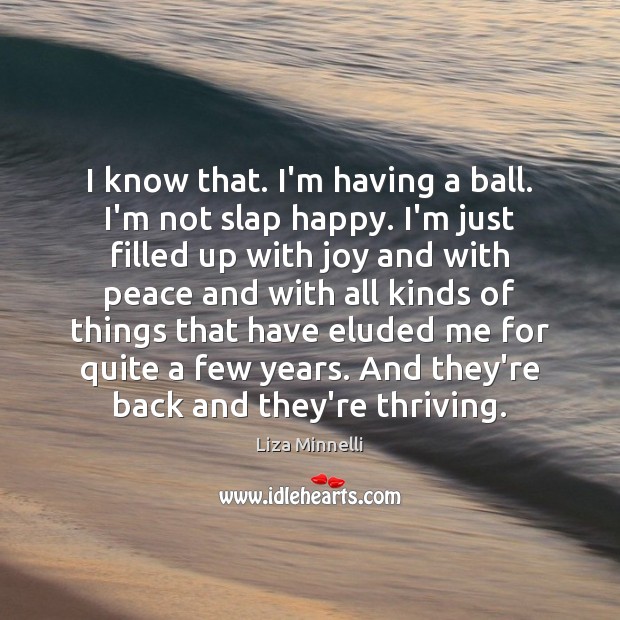I know that. I’m having a ball. I’m not slap happy. I’m Liza Minnelli Picture Quote