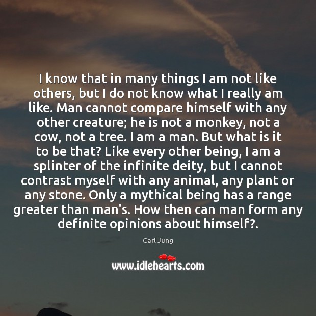 I know that in many things I am not like others, but Carl Jung Picture Quote