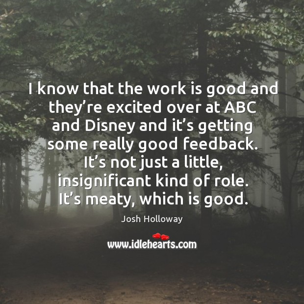 I know that the work is good and they’re excited over at abc and disney and it’s getting some really good feedback. Josh Holloway Picture Quote