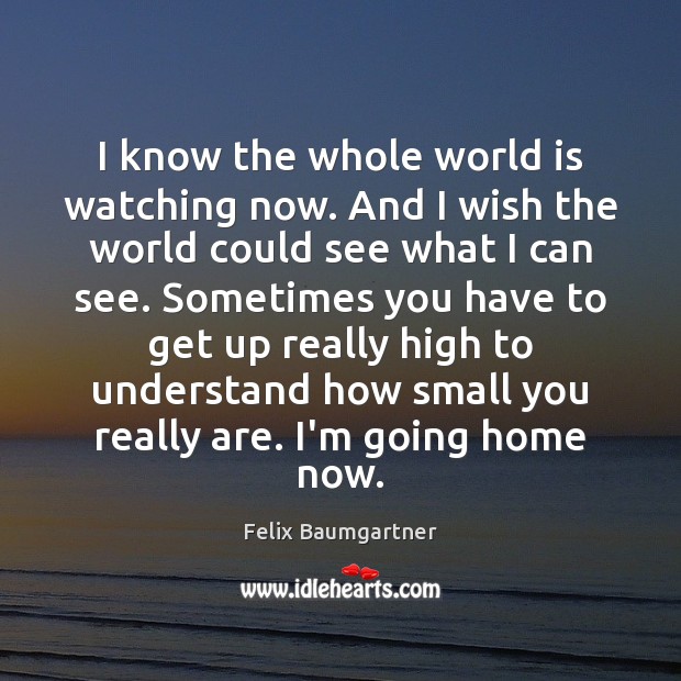I know the whole world is watching now. And I wish the Felix Baumgartner Picture Quote