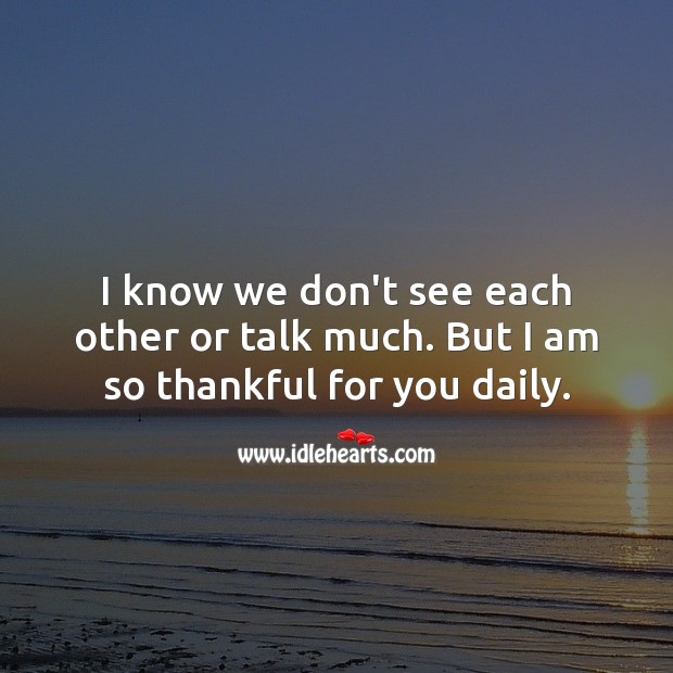 I know we don’t see each other or talk much. But I am so thankful for you daily. Thank You Quotes Image