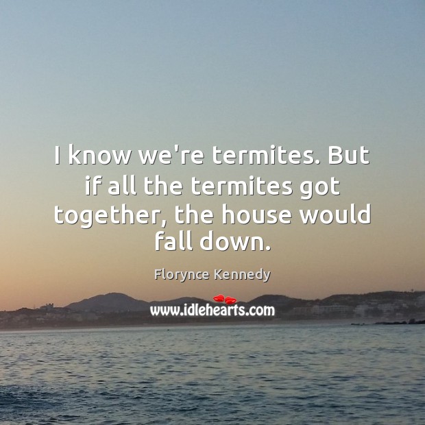 I know we’re termites. But if all the termites got together, the house would fall down. Image