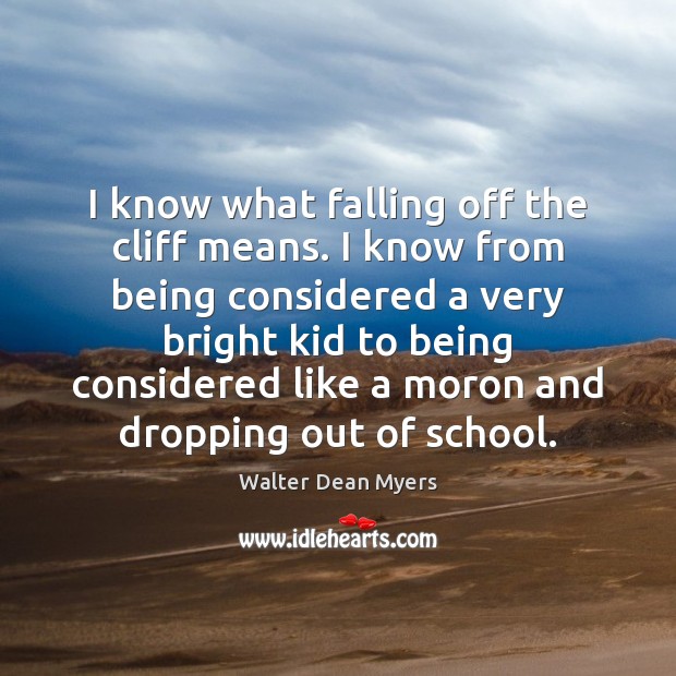 I know what falling off the cliff means. I know from being Walter Dean Myers Picture Quote