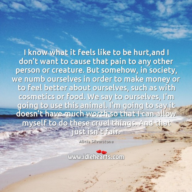 I know what it feels like to be hurt,and I don’t Alicia Silverstone Picture Quote