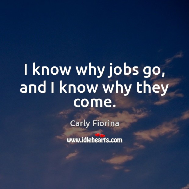 I know why jobs go, and I know why they come. Carly Fiorina Picture Quote