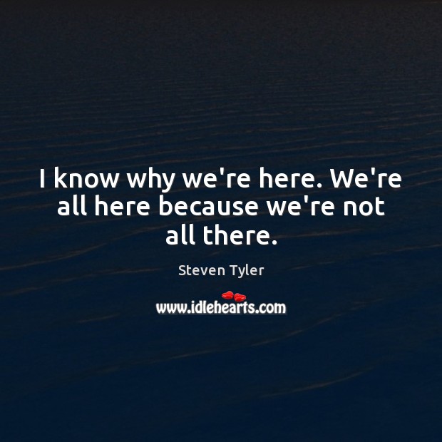I know why we’re here. We’re all here because we’re not all there. Steven Tyler Picture Quote