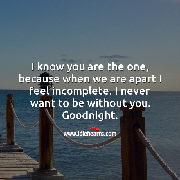I know you are the one, because when we are apart I feel incomplete. Good Night Quotes Image