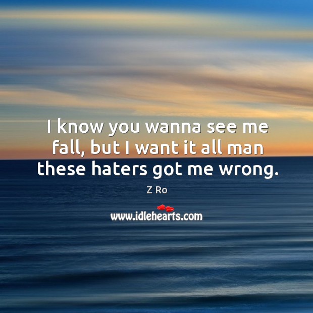 I know you wanna see me fall, but I want it all man these haters got me wrong. Z Ro Picture Quote