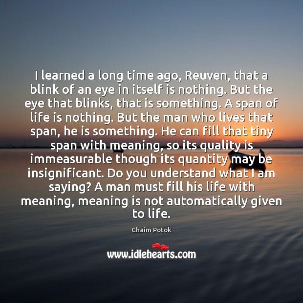 I learned a long time ago, Reuven, that a blink of an Chaim Potok Picture Quote