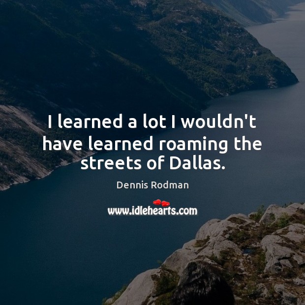 I learned a lot I wouldn’t have learned roaming the streets of Dallas. Dennis Rodman Picture Quote