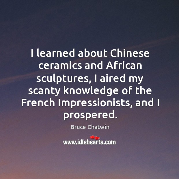 I learned about Chinese ceramics and African sculptures, I aired my scanty Bruce Chatwin Picture Quote