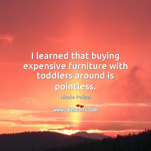 I learned that buying expensive furniture with toddlers around is pointless. Nicole Polizzi Picture Quote