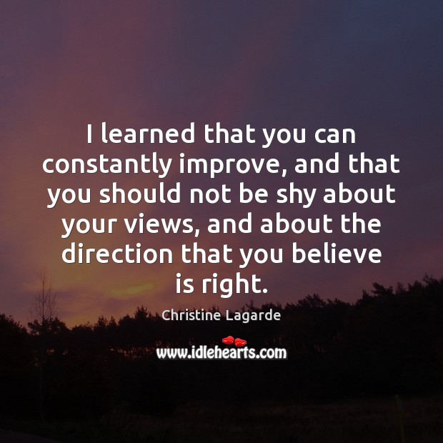 I learned that you can constantly improve, and that you should not Christine Lagarde Picture Quote