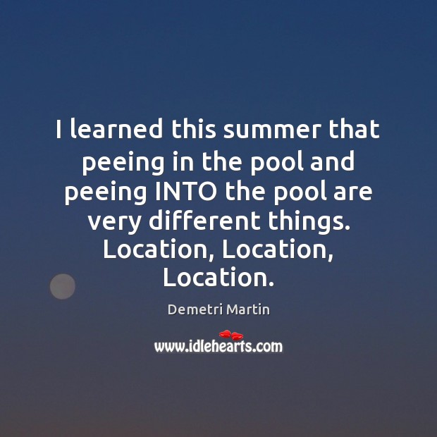 I learned this summer that peeing in the pool and peeing INTO Demetri Martin Picture Quote