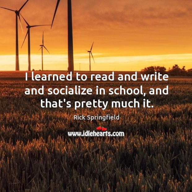 I learned to read and write and socialize in school, and that’s pretty much it. Rick Springfield Picture Quote