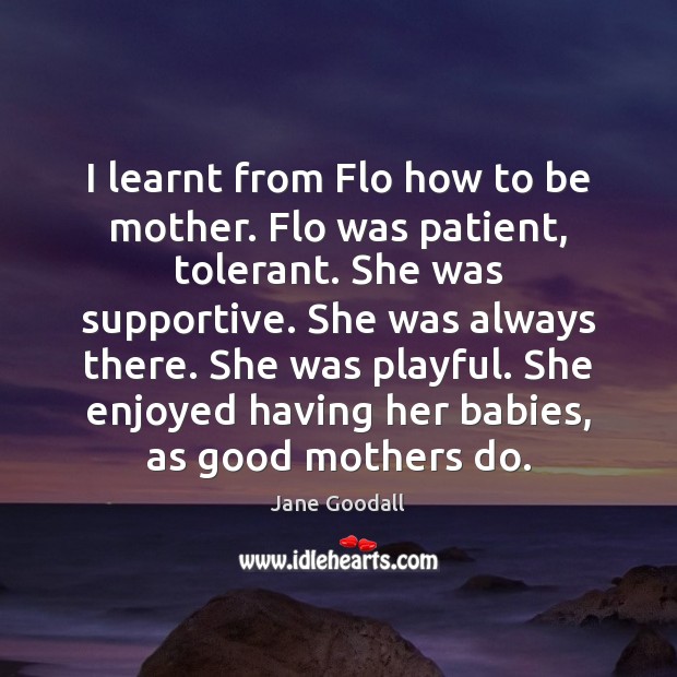 I learnt from Flo how to be mother. Flo was patient, tolerant. Image