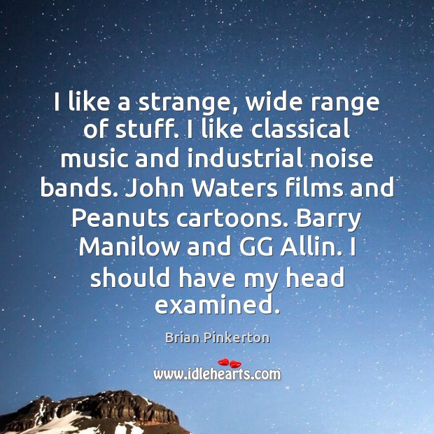 I like a strange, wide range of stuff. I like classical music Brian Pinkerton Picture Quote