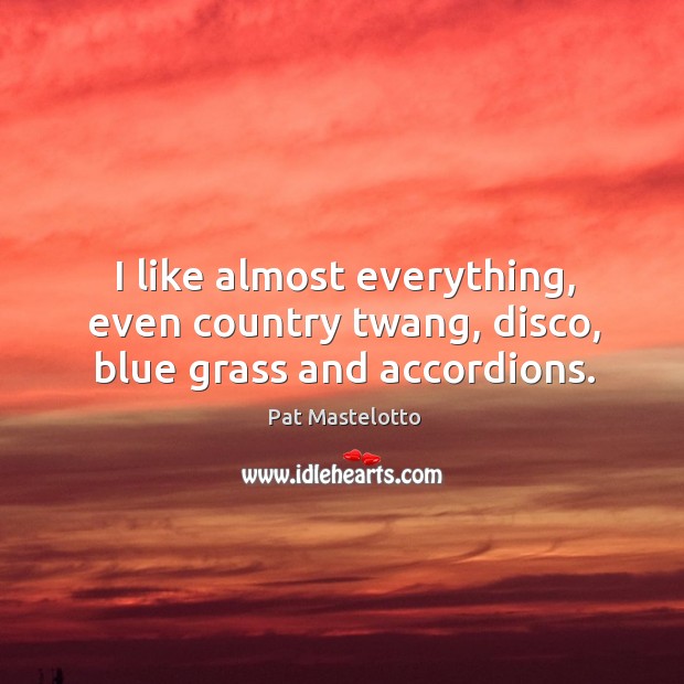 I like almost everything, even country twang, disco, blue grass and accordions. Pat Mastelotto Picture Quote