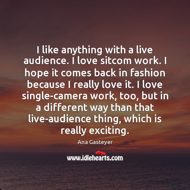 I like anything with a live audience. I love sitcom work. I Ana Gasteyer Picture Quote