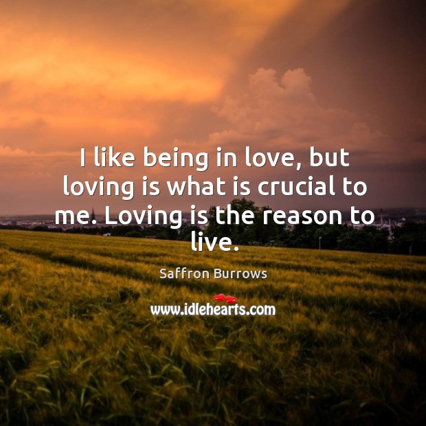 I like being in love, but loving is what is crucial to me. Loving is the reason to live. Saffron Burrows Picture Quote