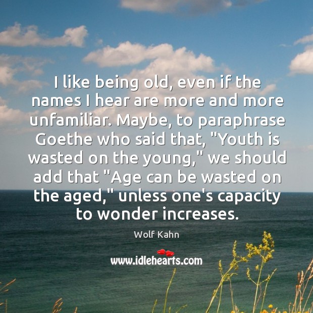 I like being old, even if the names I hear are more Wolf Kahn Picture Quote