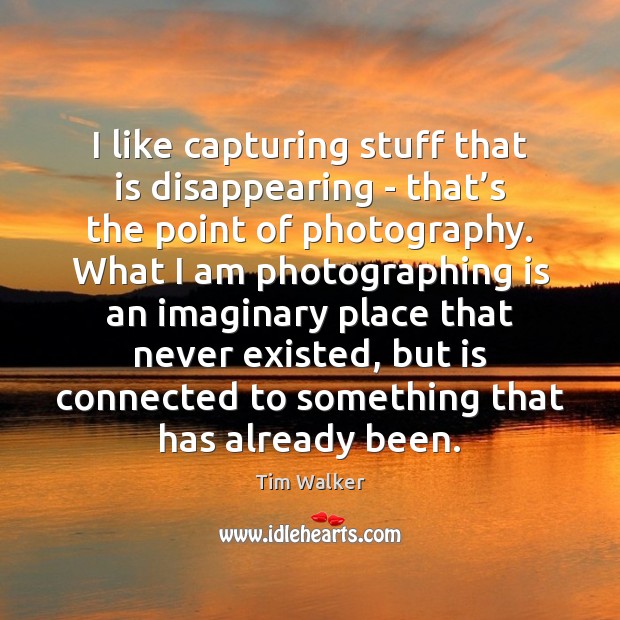 I like capturing stuff that is disappearing – that’s the point Tim Walker Picture Quote