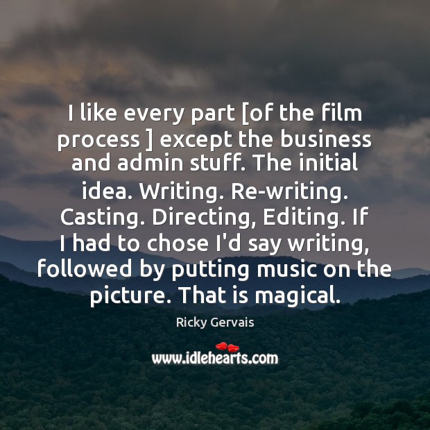 I like every part [of the film process ] except the business and Ricky Gervais Picture Quote