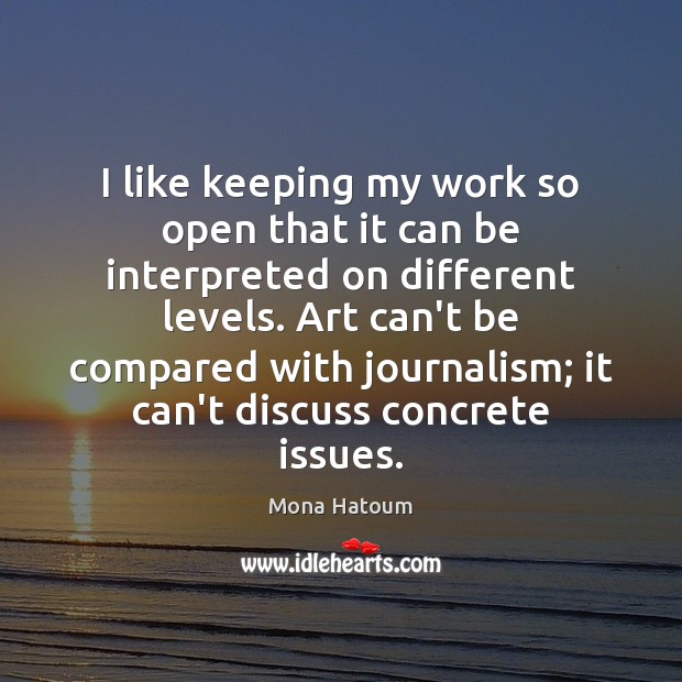 I like keeping my work so open that it can be interpreted Mona Hatoum Picture Quote