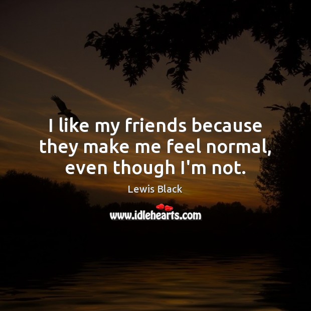 I like my friends because they make me feel normal, even though I’m not. Lewis Black Picture Quote