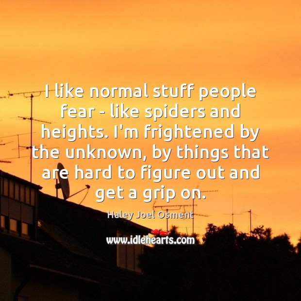 I like normal stuff people fear – like spiders and heights. I’m Haley Joel Osment Picture Quote