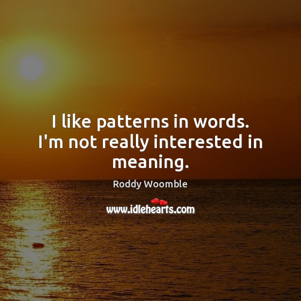 I like patterns in words. I’m not really interested in meaning. Roddy Woomble Picture Quote