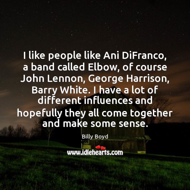 I like people like Ani DiFranco, a band called Elbow, of course Billy Boyd Picture Quote
