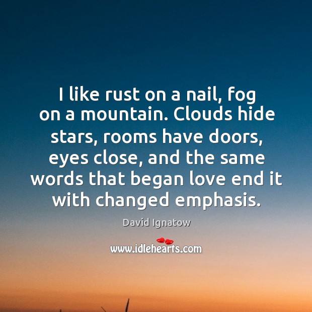 I like rust on a nail, fog on a mountain. Clouds hide David Ignatow Picture Quote