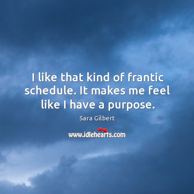 I like that kind of frantic schedule. It makes me feel like I have a purpose. Sara Gilbert Picture Quote