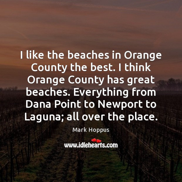 I like the beaches in Orange County the best. I think Orange Mark Hoppus Picture Quote